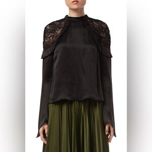 Amur Ella Top, silk black top/blouse with lace sleeve